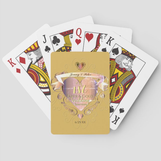 Custom "1st Year Paper & Gold Wedding Anniversary" Playing Cards (Back)