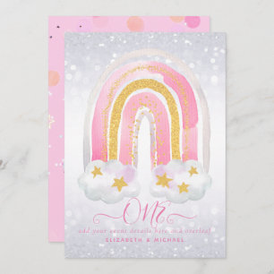 CUSTOM 1stBIRTHDAY Girly PInk Gold Glitter Rainbow