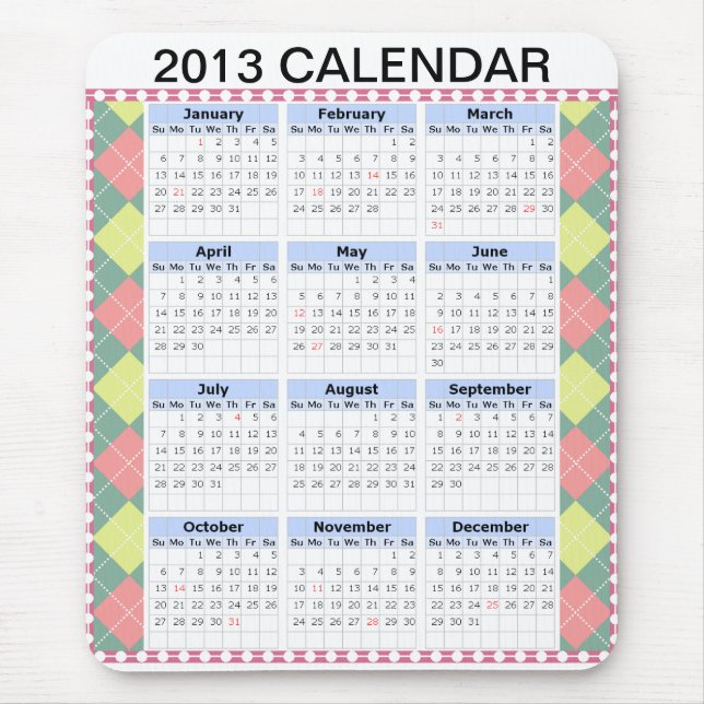Custom 2013 Calendar on a Mousepad (Front)
