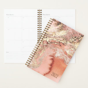 Custom 2022 Rose Gold Pink Marble Undated Monthly Planner