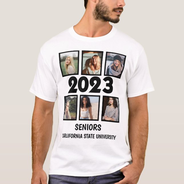 Custom 2023 Seniors 6 Photo Collage T-Shirt (Front)