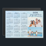 Custom 2024 Magnetic Calendar Two Photos Blue<br><div class="desc">Make your own 2024 magnetic photo calendar with two custom pictures on a light blue background. It's a unique keepsake for family,  friends,  workmates,  colleagues for Christmas,  New Year,  or any occasion.</div>