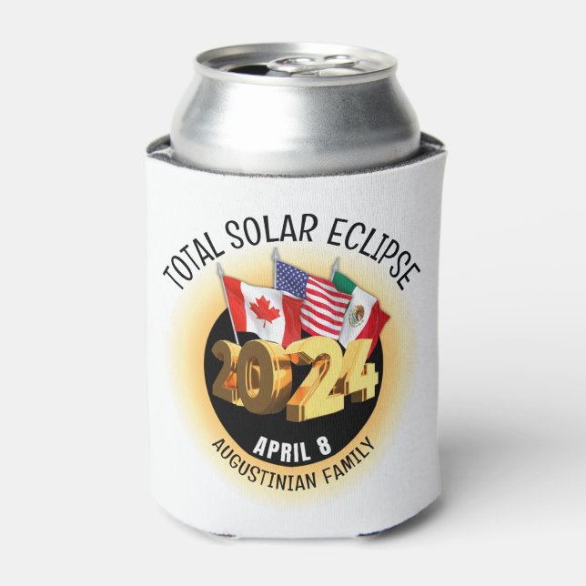 Custom 2024 TOTAL SOLAR ECLIPSE Flags Family Can Cooler (Can Front)