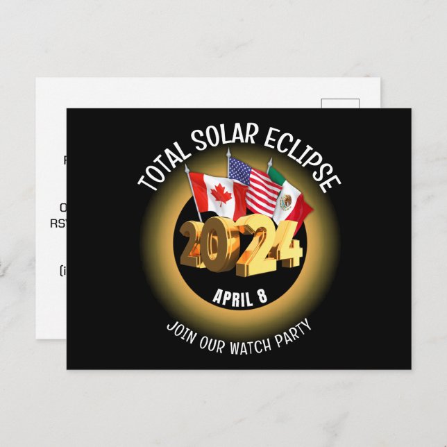 Custom 2024 TOTAL SOLAR ECLIPSE Flags Invitation Postcard (Front/Back)