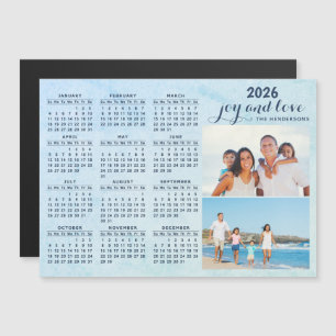 Custom 2025 Calendar Magnet Two Photo Collage Blue