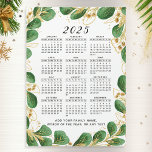 Custom 2025 Calendar Magnet with Elegant Greenery<br><div class="desc">This 2025 calendar magnet features an elegant botanical design with emerald green eucalyptus and subtle gold accents on a clean white background. The template allows you to add your family name, favourite phrase, or any special message, making it unique and personal. With its full-year Sunday-through-Saturday layout, this calendar blends style...</div>