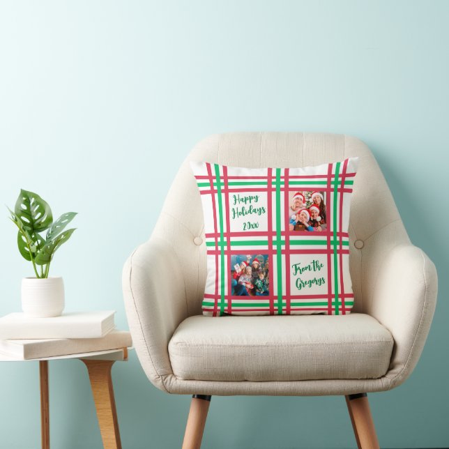 Custom 2025 Red Green Plaid Family Photo  Cushion (Chair)