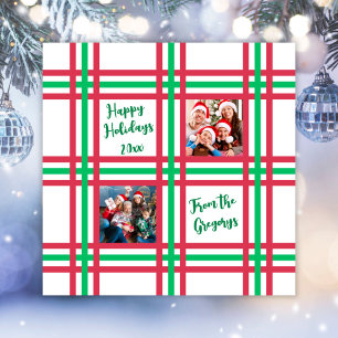Custom 2025 Red Green Plaid Family Photo  Holiday Card