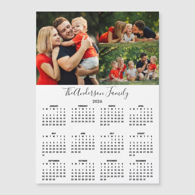 Custom 2026 Calendar 3 Photo Collage Magnet (Front)