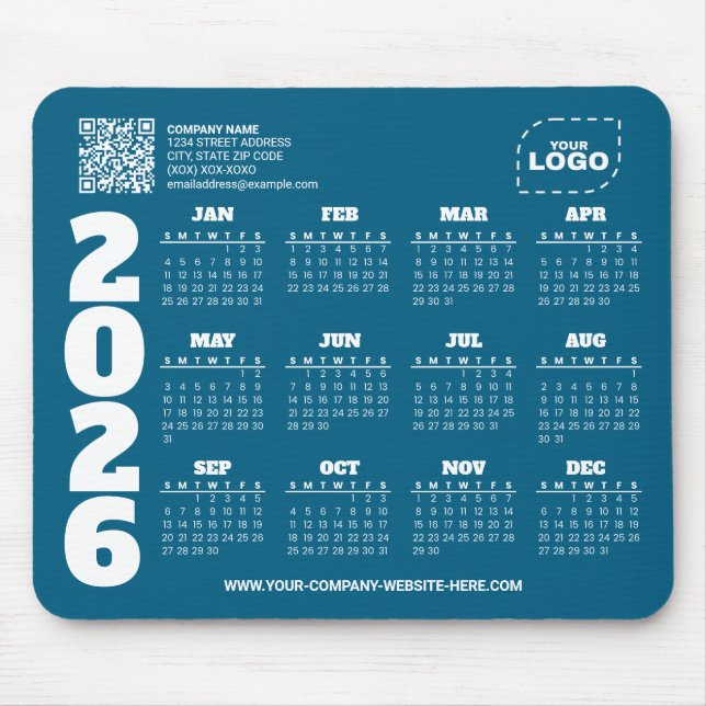 Custom 2026 Calendar Business QR Code Mousepad (Front)