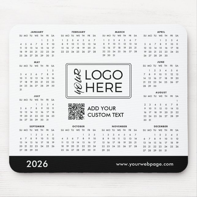Custom 2026 Calendar QR Code Business Logo Mouse Mat (Front)