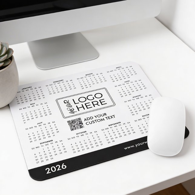 Custom 2026 Calendar QR Code Business Logo Mouse Mat (Creator Uploaded)