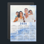 Custom 2026 Photo Calendar Magnet Blue White Ocean<br><div class="desc">This elegant modern 2026 calendar magnet is easy to customise with a personal photo to create a unique keepsake for your loved ones. The blue and white design with your picture is cute for costal style interiors, and is a practical gift idea. Click "Personalise" ("View Product Details" / "Personalise") and...</div>