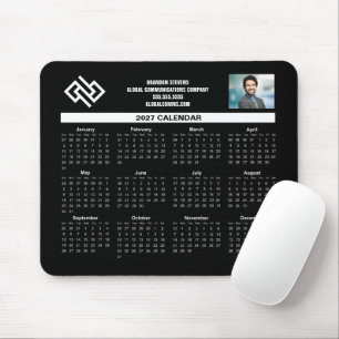 Custom 2027 Business Calendar Black White Company Mouse Mat