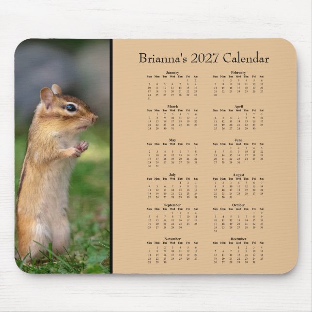 Custom 2027 Chipmunk Desk Calendar Mouse Mat (Front)