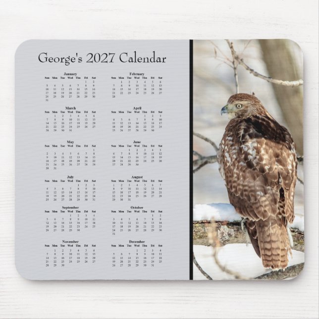 Custom 2027 Red-Tailed Hawk Desk Calendar Mouse Mat (Front)