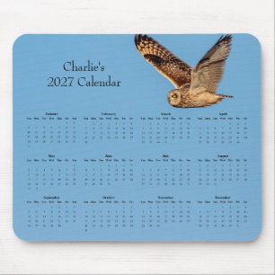 Custom 2027 Short-Eared Owl Desk Calendar Mouse Mat
