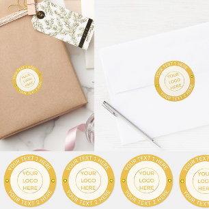 Custom 20 Golden Company Logo & Text Elegant Classic Round Sticker