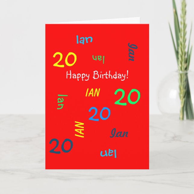 Custom 20th Birthday Card Any Name, Red (Front)