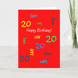 Custom 20th Birthday Card Any Name, Red