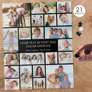 Custom 21 Photo Collage Personalised Black Jigsaw Puzzle