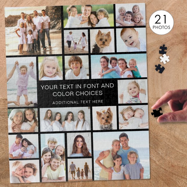 Custom 21 Photo Collage Personalised Black Jigsaw Puzzle (Creator Uploaded)