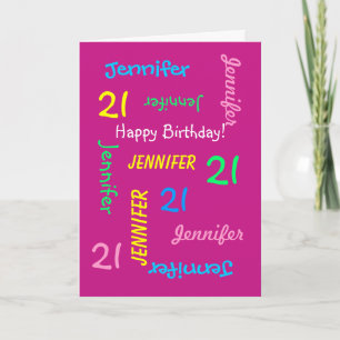 Custom 21st Birthday Card Any Name, Pink, Fun