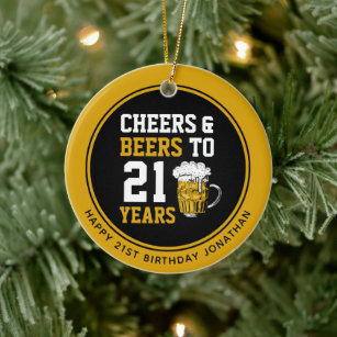 Custom 21st Birthday Cheers & Beers to 21 Years Ceramic Tree Decoration