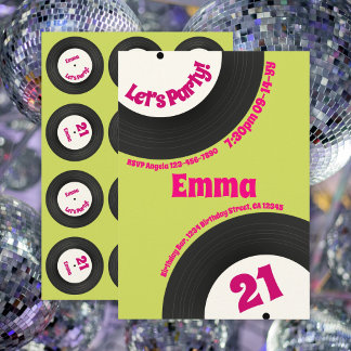 Custom 21st Birthday Colourful Retro Fun Record Invitation