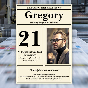 Custom 21st Birthday Funny Quote Retro Newspaper Invitation