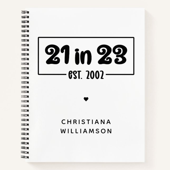 Custom 21st Birthday Gift 21 in 23 Est 2002 Notebook (Front)