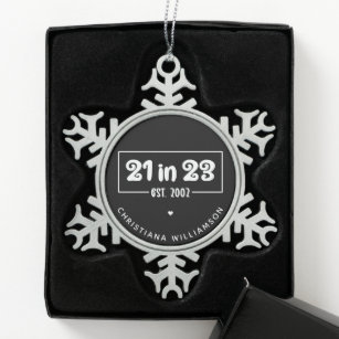 Custom 21st Birthday Gift 21 in 23 Est 2002 Snowflake Pewter Christmas Ornament