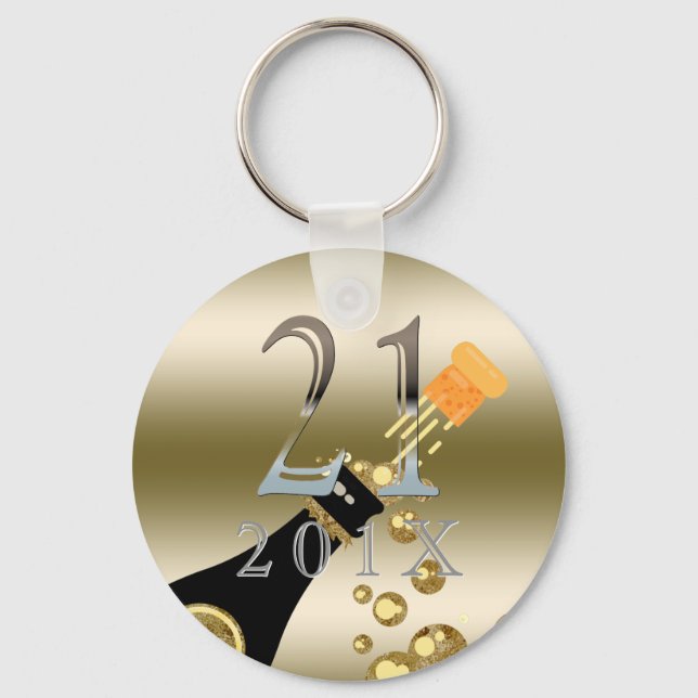 Custom 21st Birthday Gift | Champagne Gold Silver Key Ring (Front)