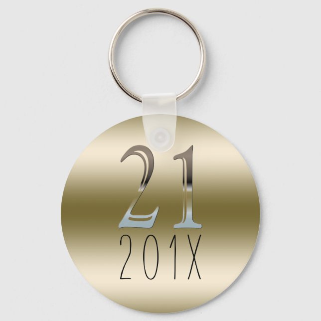 Custom 21st Birthday Gift | Gold Silver Number 21 Key Ring (Front)