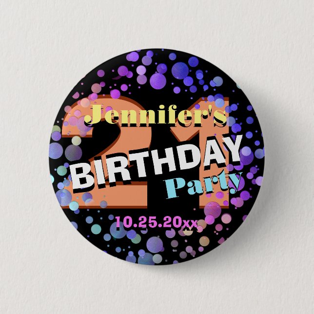 Custom 21st Birthday Party 6 Cm Round Badge (Front)