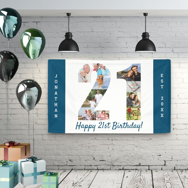 Custom 21st Birthday Party Photo Collage Banner (Creator Uploaded)