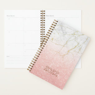 Custom 22 Rose Gold Marble Glitter Undated Weekly  Planner