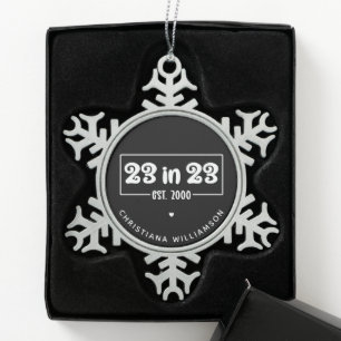 Custom 23rd Birthday Gift 23 in 23 Est 2000 Snowflake Pewter Christmas Ornament