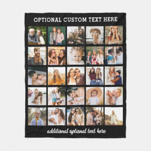 Custom 25 Photo Collage Black Instagram Fleece Blanket