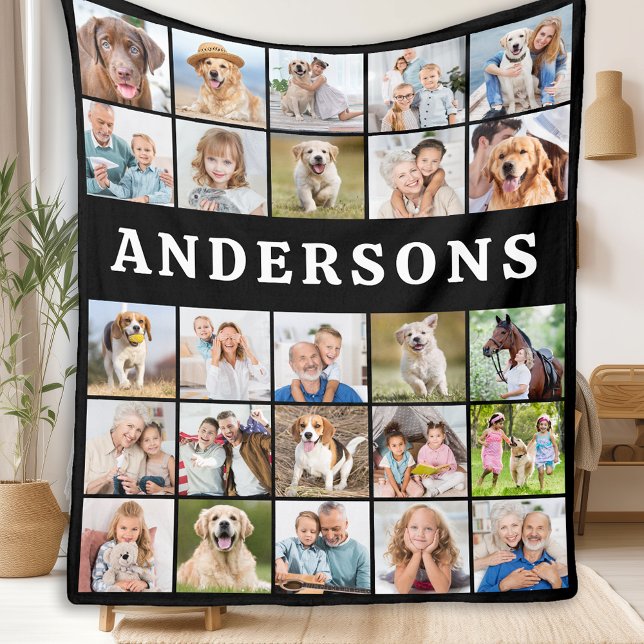 Custom 25 Photo Collage Personalised Family Name Fleece Blanket (Creator Uploaded)
