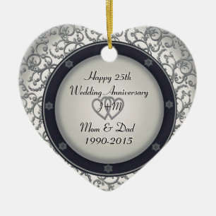 Custom 25th Silver Wedding Anniversary Ceramic Tree Decoration