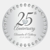 Custom 25th Wedding Anniversary Diamonds Silver
