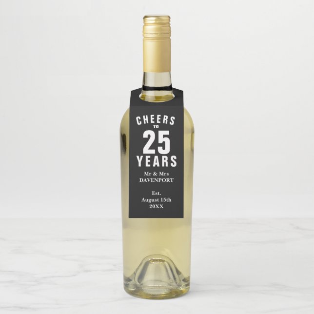 Custom 25th wedding anniversary party bottle tag (On Bottle)