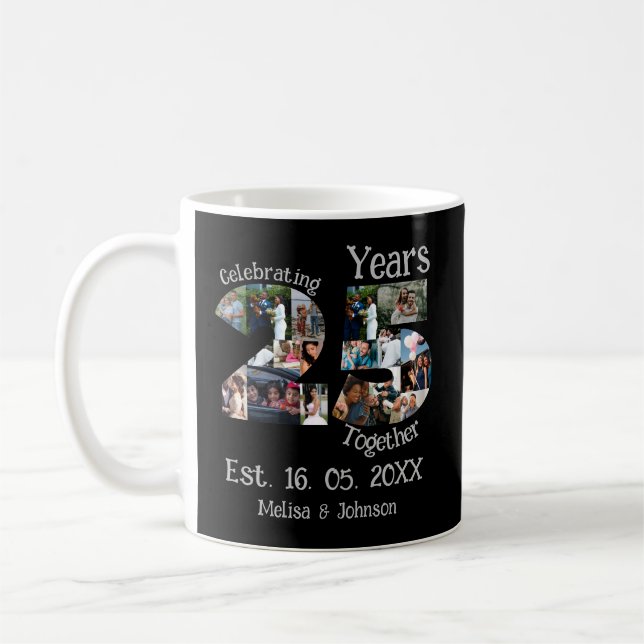 Custom 25th wedding anniversary photo collage coffee mug (Left)