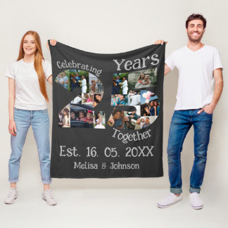 Custom 25th wedding anniversary photo collage fleece blanket
