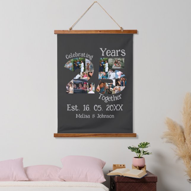 Custom 25th wedding anniversary photo collage hanging tapestry (Bedroom)
