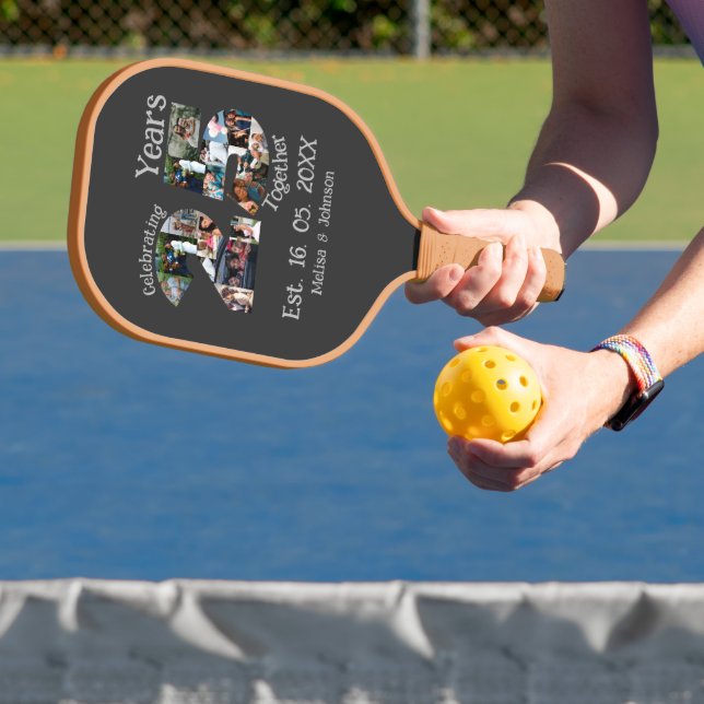 Custom 25th wedding anniversary photo collage pickleball paddle (Insitu)