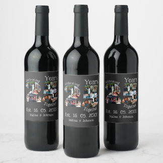 Custom 25th wedding anniversary photo collage wine label