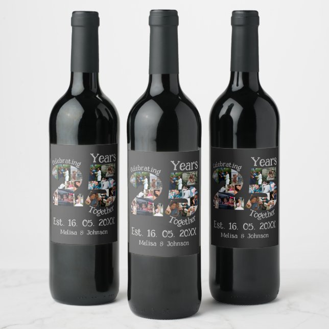 Custom 25th wedding anniversary photo collage wine label (Bottles)
