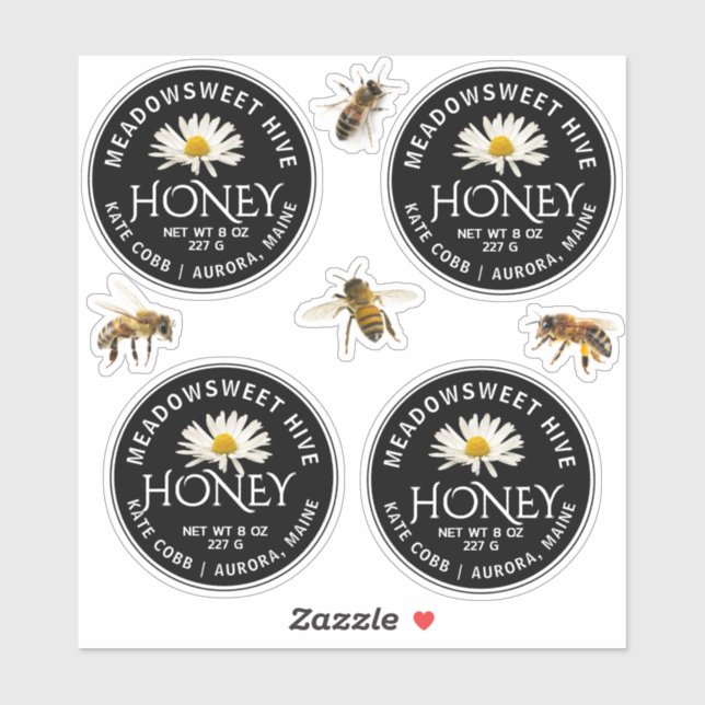 CUSTOM 2.5" VINYL Honey Label Bees & Daisy (Sheet)